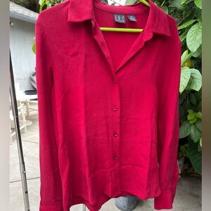 Inc silk button down long sleeve burgundy top
